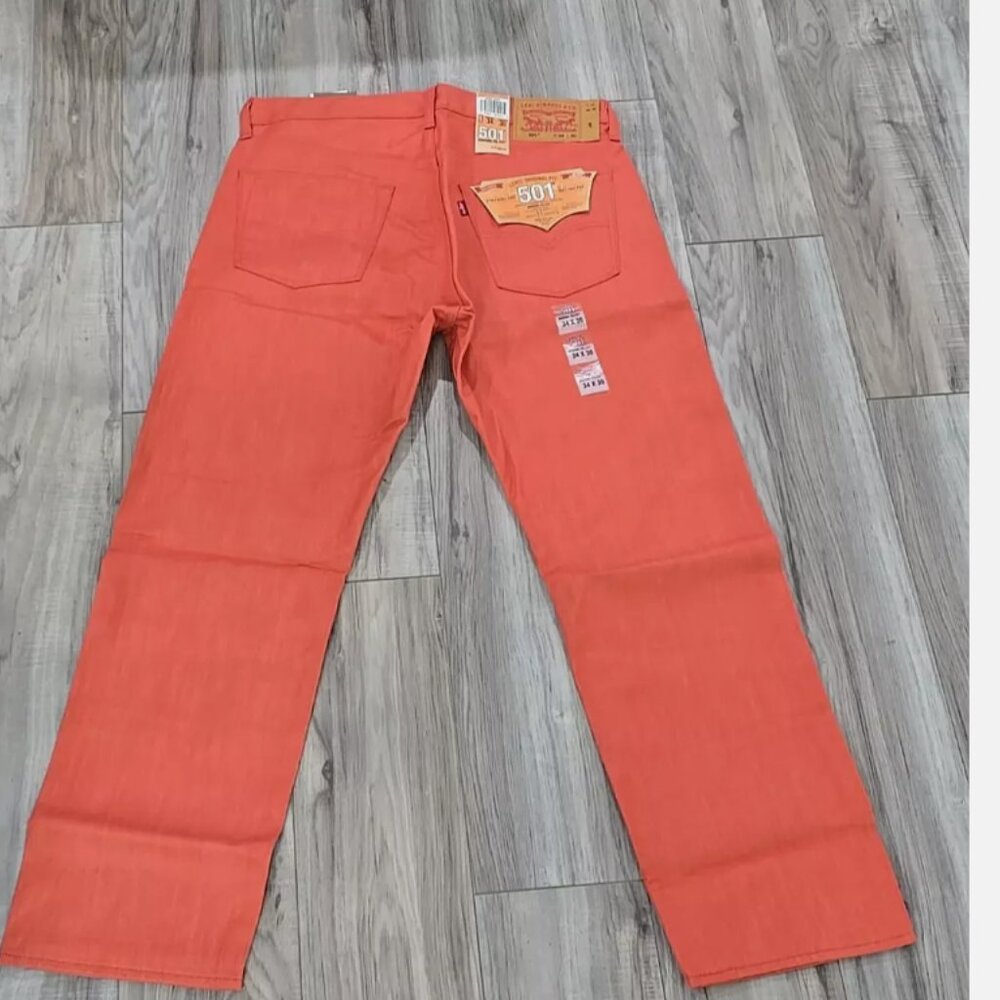 Levi's Original Shrink To Fit 501 Button Fly Straight Coral Red Jeans 34x30 - Picture 3 of 6